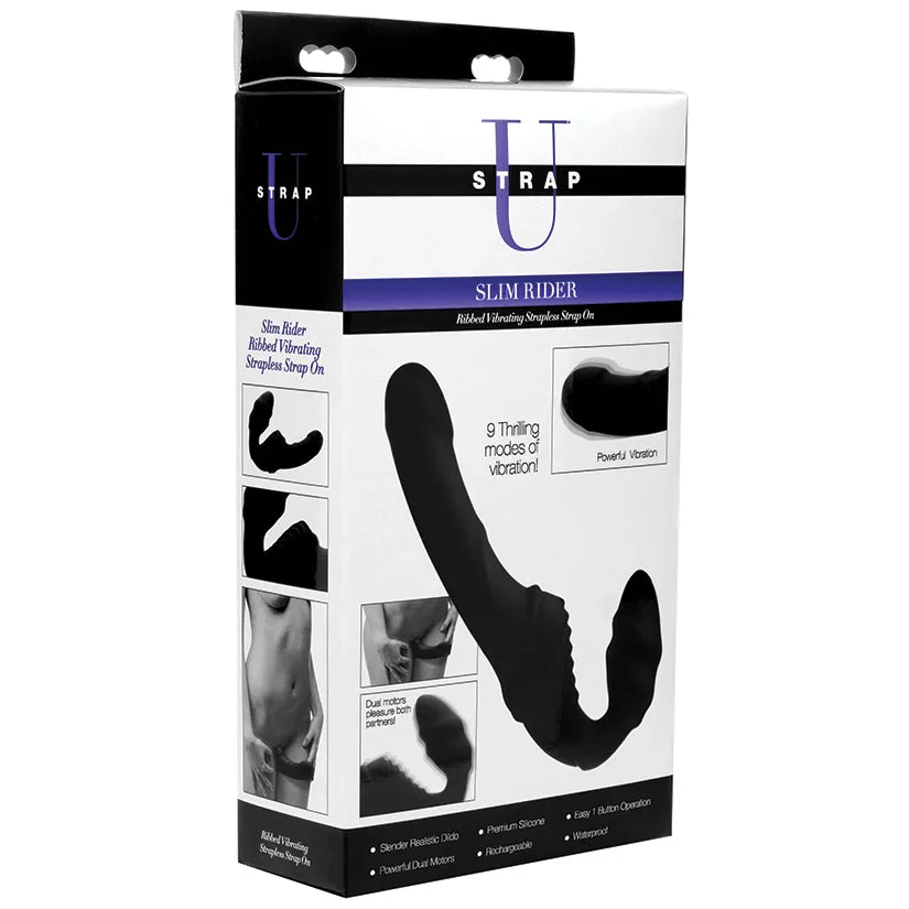 Strap U Slim Rider Ribbed Vibrating Silicone Strapless Strap On