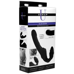 Strap U Slim Rider Ribbed Vibrating Silicone Strapless Strap On