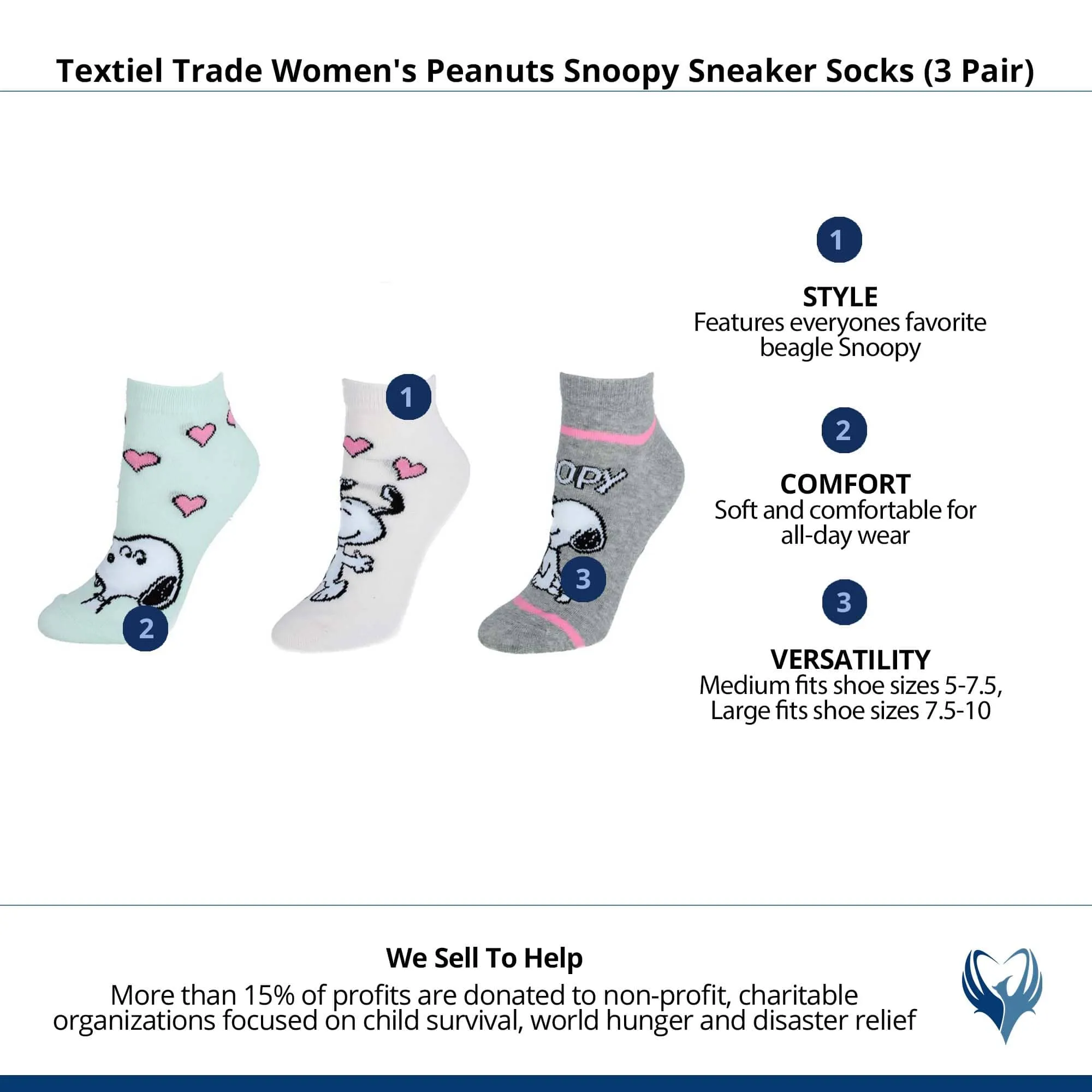 Textiel Trade Women's Peanuts Snoopy Sneaker Socks (3 Pair)