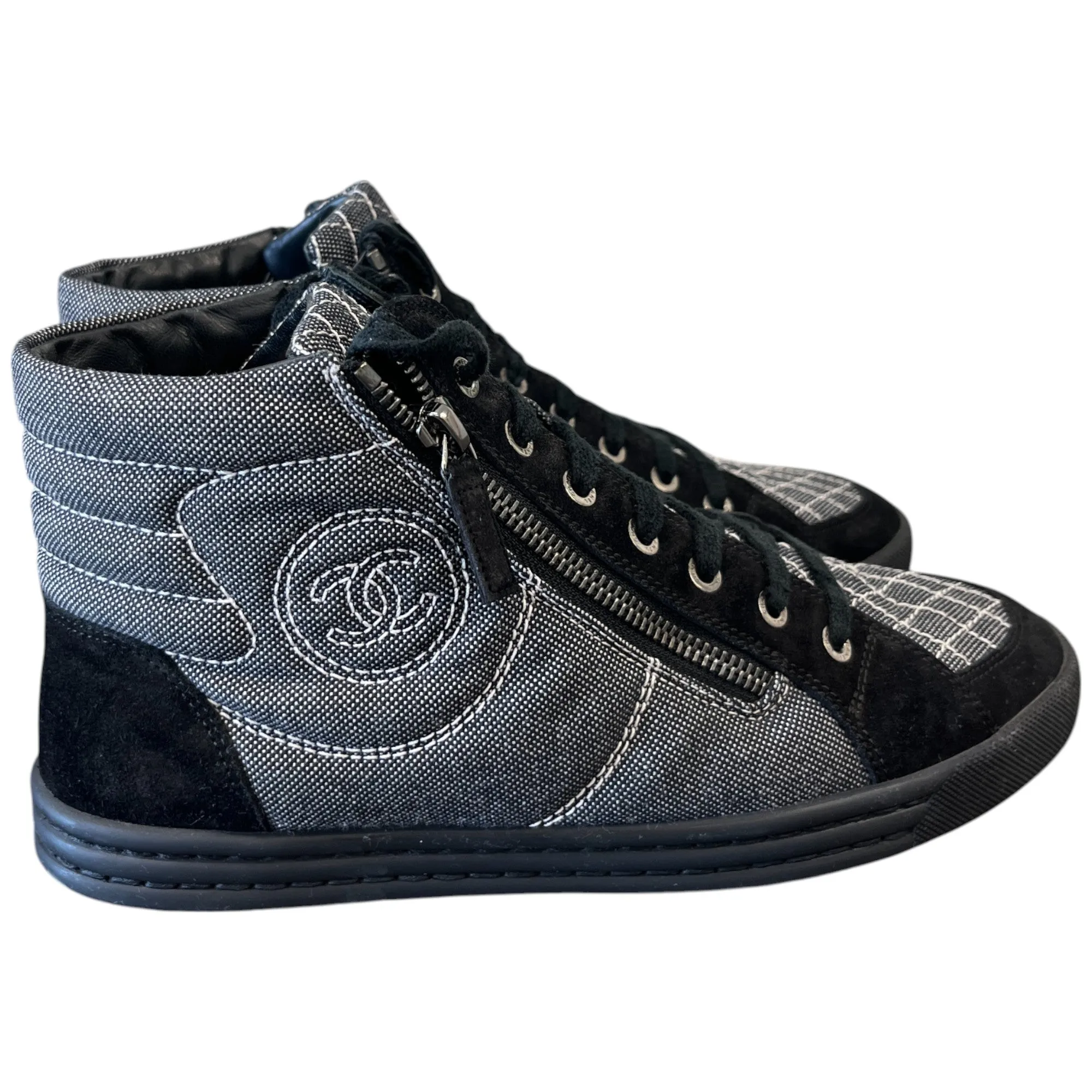 Women's Cc Logo Double Zip High Trainers Black Size EU 39 / UK 6