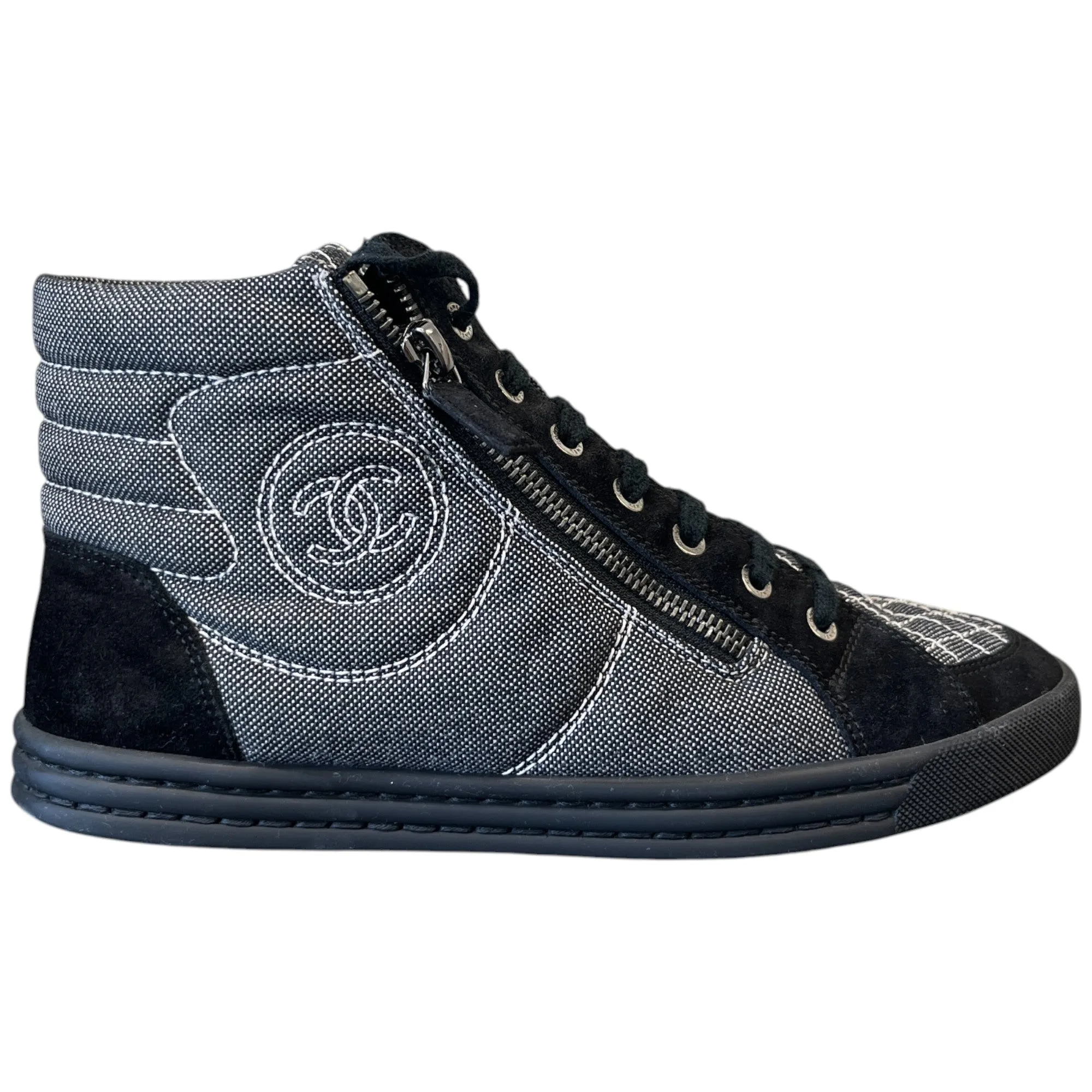 Women's Cc Logo Double Zip High Trainers Black Size EU 39 / UK 6