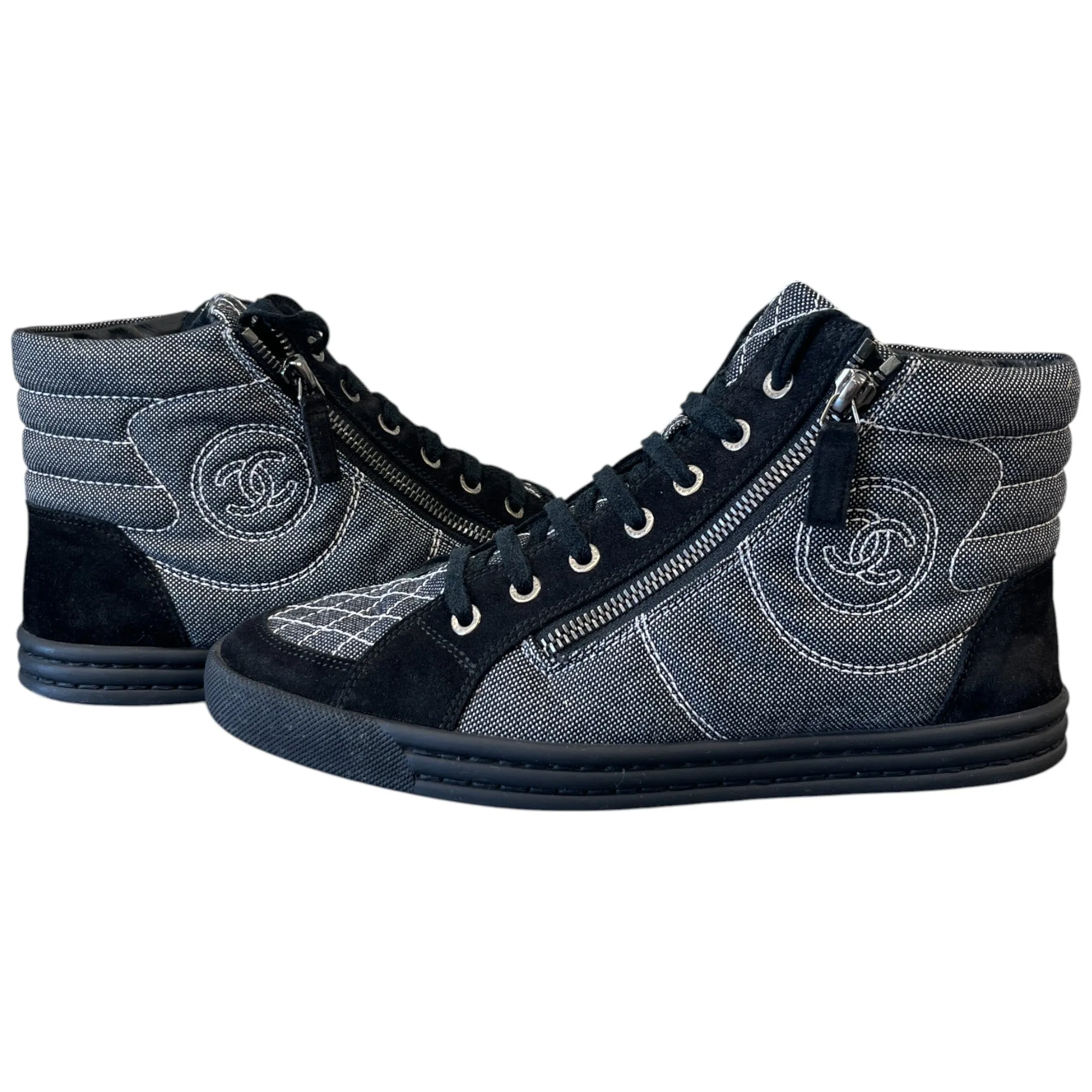 Women's Cc Logo Double Zip High Trainers Black Size EU 39 / UK 6