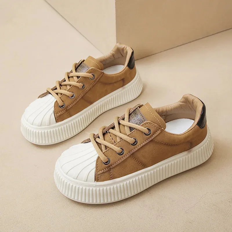 Women's New PU Leather Wide Round Toe Casual Sport Flats